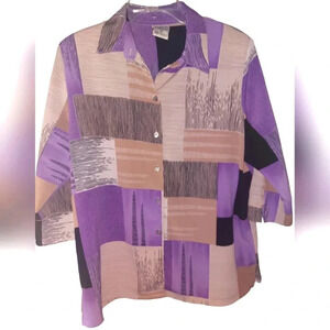 Vintage Allison Daley 3/4 Sleeve Colorblock Casual Button Down